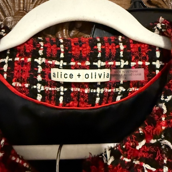 Alice and Olivia Red Plaid Tweed Jacket and Skirt Set - Picture 8 of 8